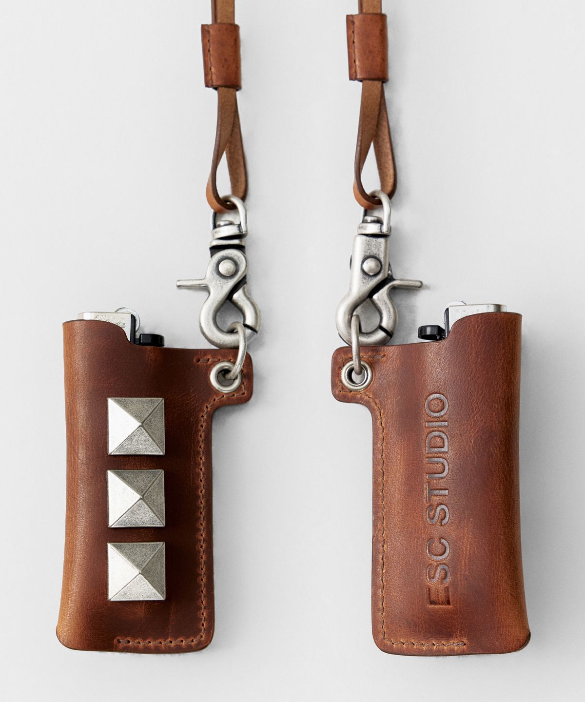 이에스씨 스튜디오(ESC STUDIO) studded lighter case (brown) (real leather)