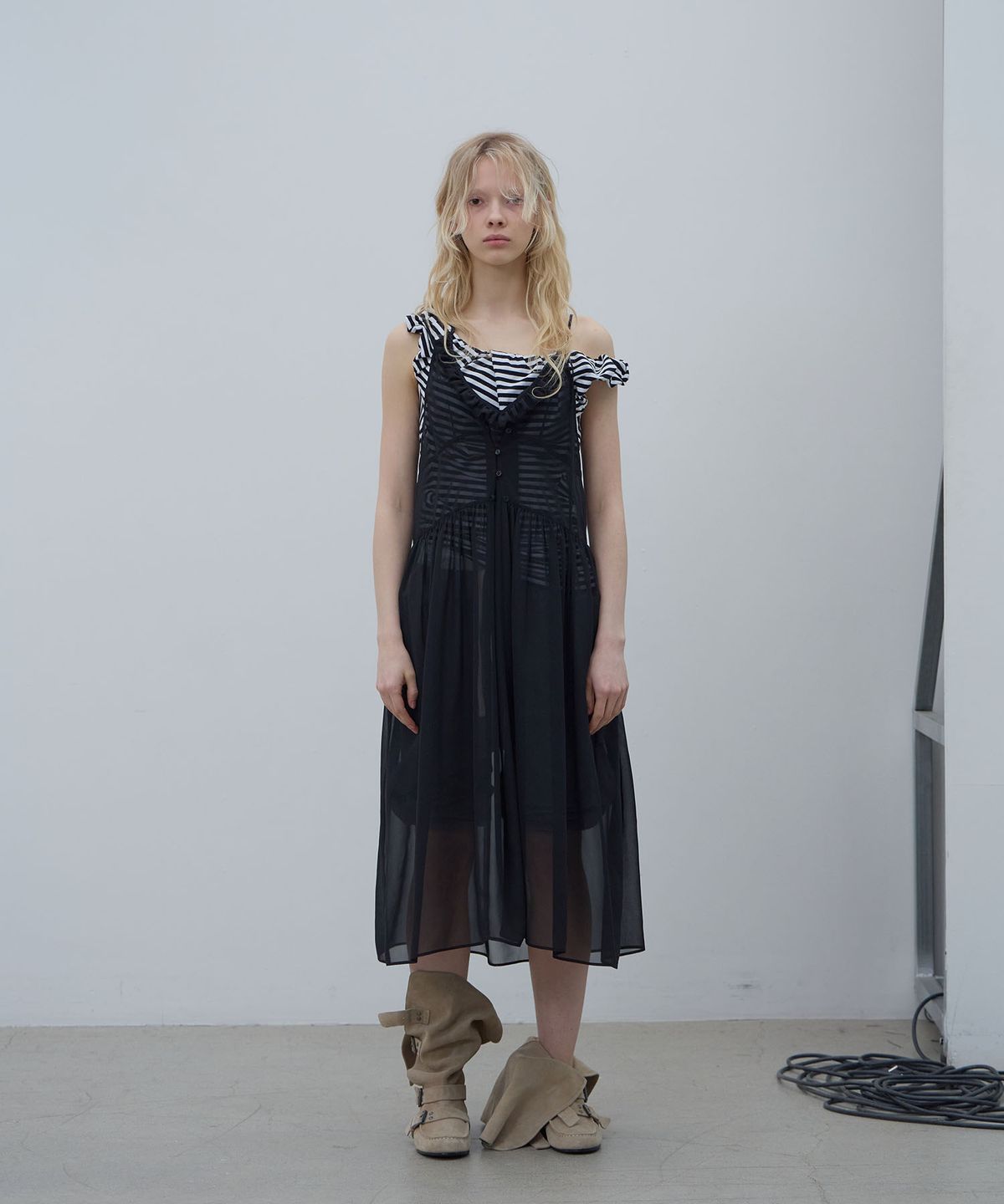 엘씨디씨티엠(LCDC™) MESH FRILL DRESS (BLACK)