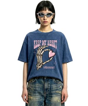 DTF 마이하트 피그먼트 반팔티셔츠 네이비