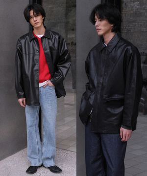 [3STYLE] 레더 카 코트