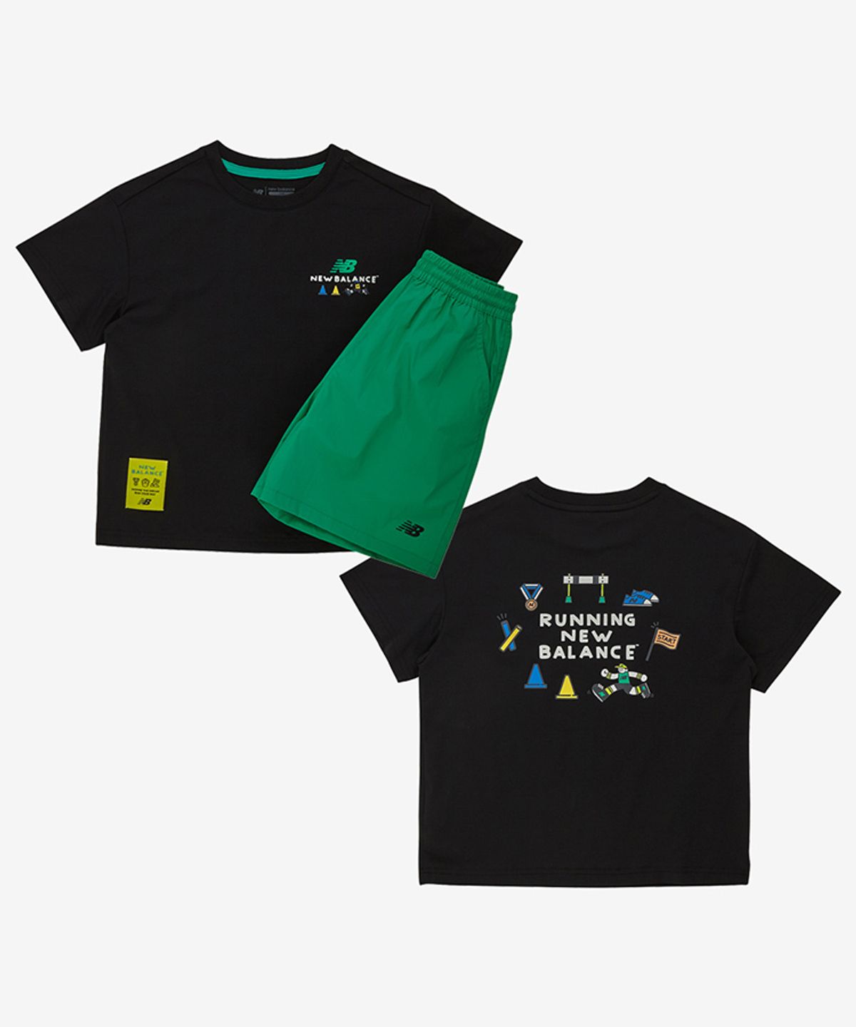 뉴발란스 키즈(NEWBALANCEKIDS) Run Festival_아동 쿨터치 반팔티 + 우븐 스트레치 팬츠 셋업 NK9YG2504U40