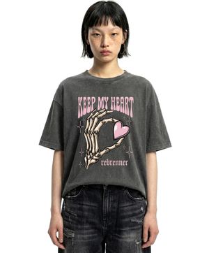 DTF 마이하트 피그먼트 반팔티셔츠 차콜