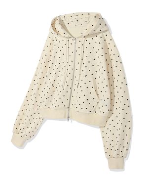 시그니처 도트 핀턱 후드 집업 [아이보리]