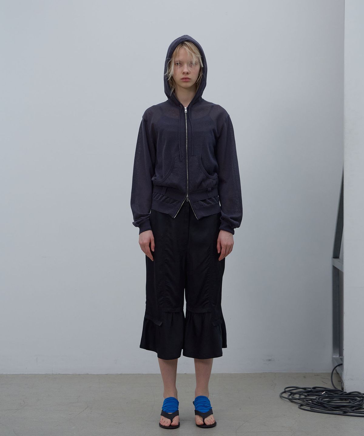 엘씨디씨티엠(LCDC™) SHEER KNIT HOODED CARDIGAN (DARK GREY)