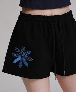 3부 스타플라워 자수 트레이닝 팬츠_블랙