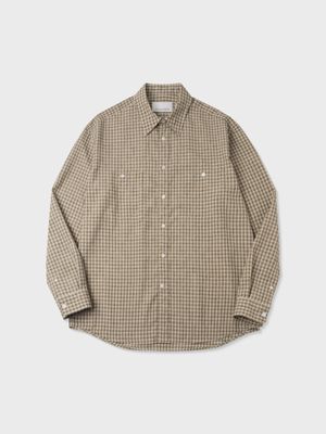 린넨 체크 더블 포켓 셔츠 (BROWN)