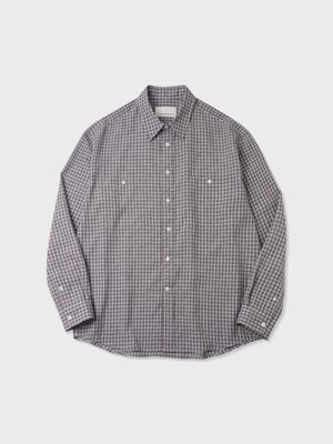 린넨 체크 더블 포켓 셔츠 (PURPLE)