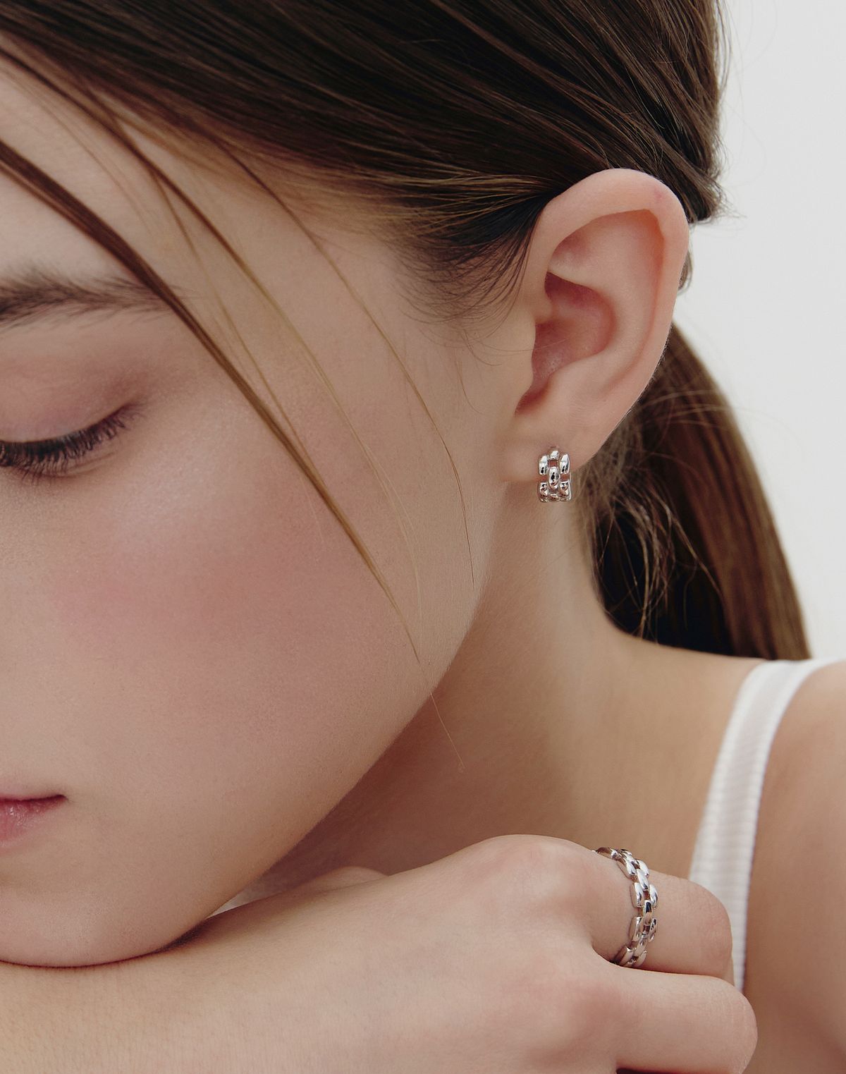 이에르로르(HYERES LOR) H링크 (W) 체인 귀걸이 S HL3E63305WBXXX