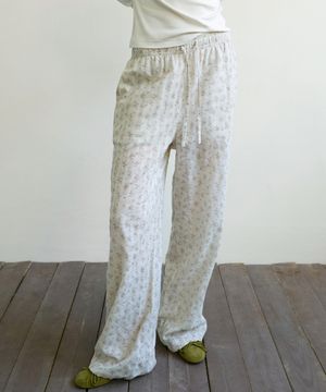 FLORAL STRIPE LOUNGE PANTS - BEIGE