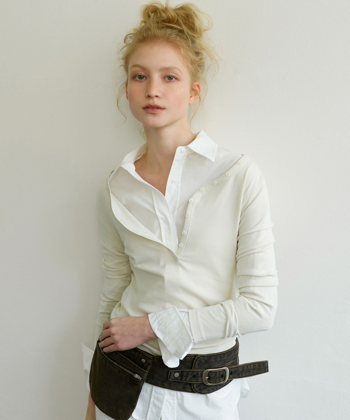 아옵트(AOPT) TWO-WAY HENLEY T-SHIRT - CREAM