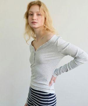 TWO-WAY HENLEY T-SHIRT - MELANGE GRAY