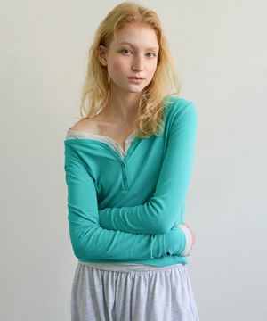 TWO-WAY HENLEY T-SHIRT - MINT