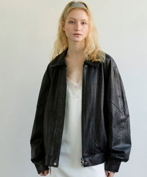 CRINKLE WASHED LEATHER BLOUSON - BLACK