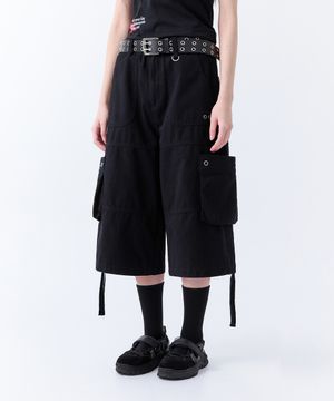 패치 포켓 셔링 버뮤다 팬츠 - BLACK