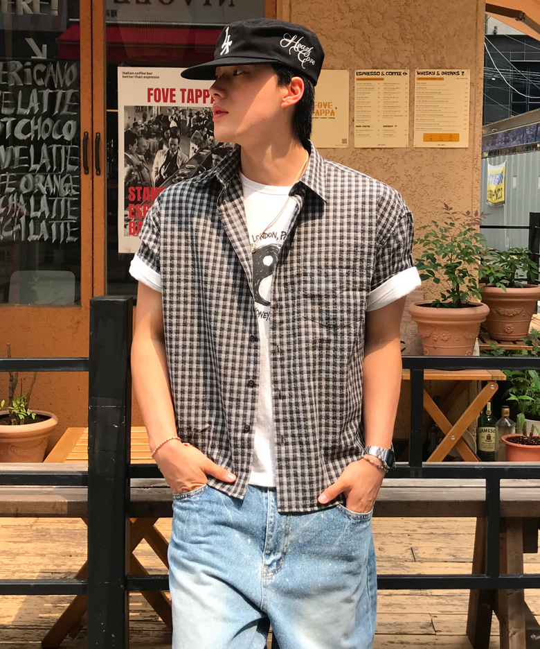 롤업 반팔 체크 셔츠_SPYCG25C06