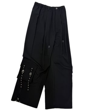 캥거루 파라슈트 와이드 아일렛 카고 조거 팬츠_블랙