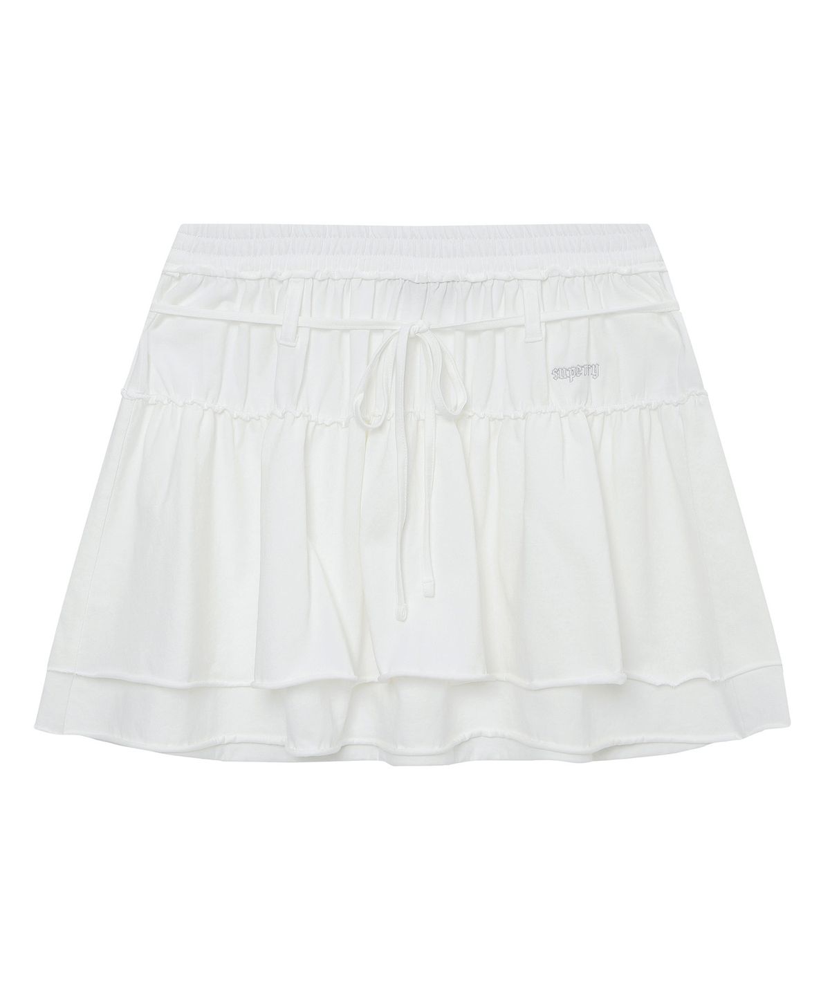 슈퍼드라이(SUPERDRY) 우먼스 러플 스트링 미니 스커트 화이트 SDFLKCQ40WHT