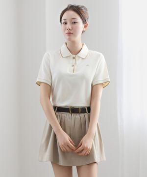 카라 라인 포인트 PK 반팔 티셔츠_베이지라인카라