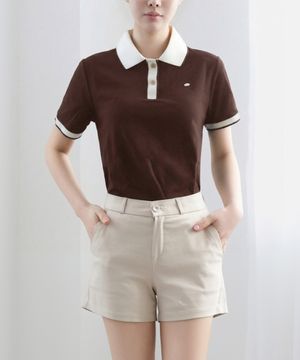 카라 라인 포인트 PK 반팔 티셔츠_브라운