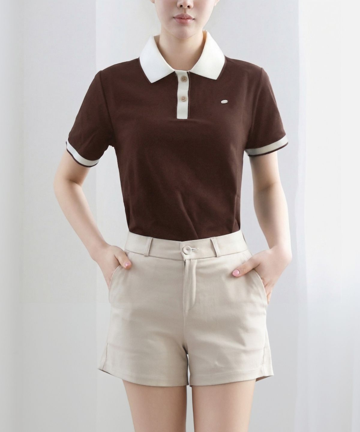 클레이스(CLACE) UPF30 인증 카라 라인 포인트 PK 반팔 티셔츠_브라운