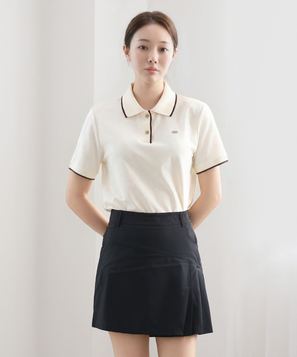 클레이스(CLACE) UPF30 인증 카라 라인 포인트 PK 반팔 티셔츠_브라운라인카라
