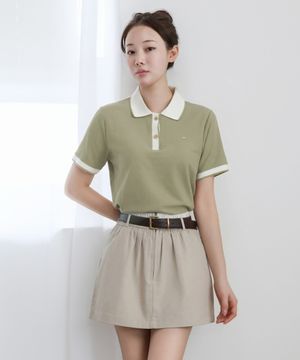 카라 라인 포인트 PK 반팔 티셔츠_올리브