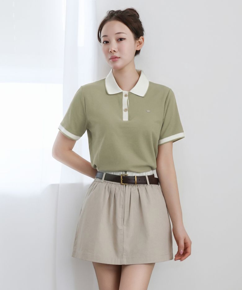 UPF30 인증 카라 라인 포인트 PK 반팔 티셔츠_올리브