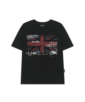 유니언 잭 빈티지 그래픽 레귤러핏 티셔츠 - BLACK