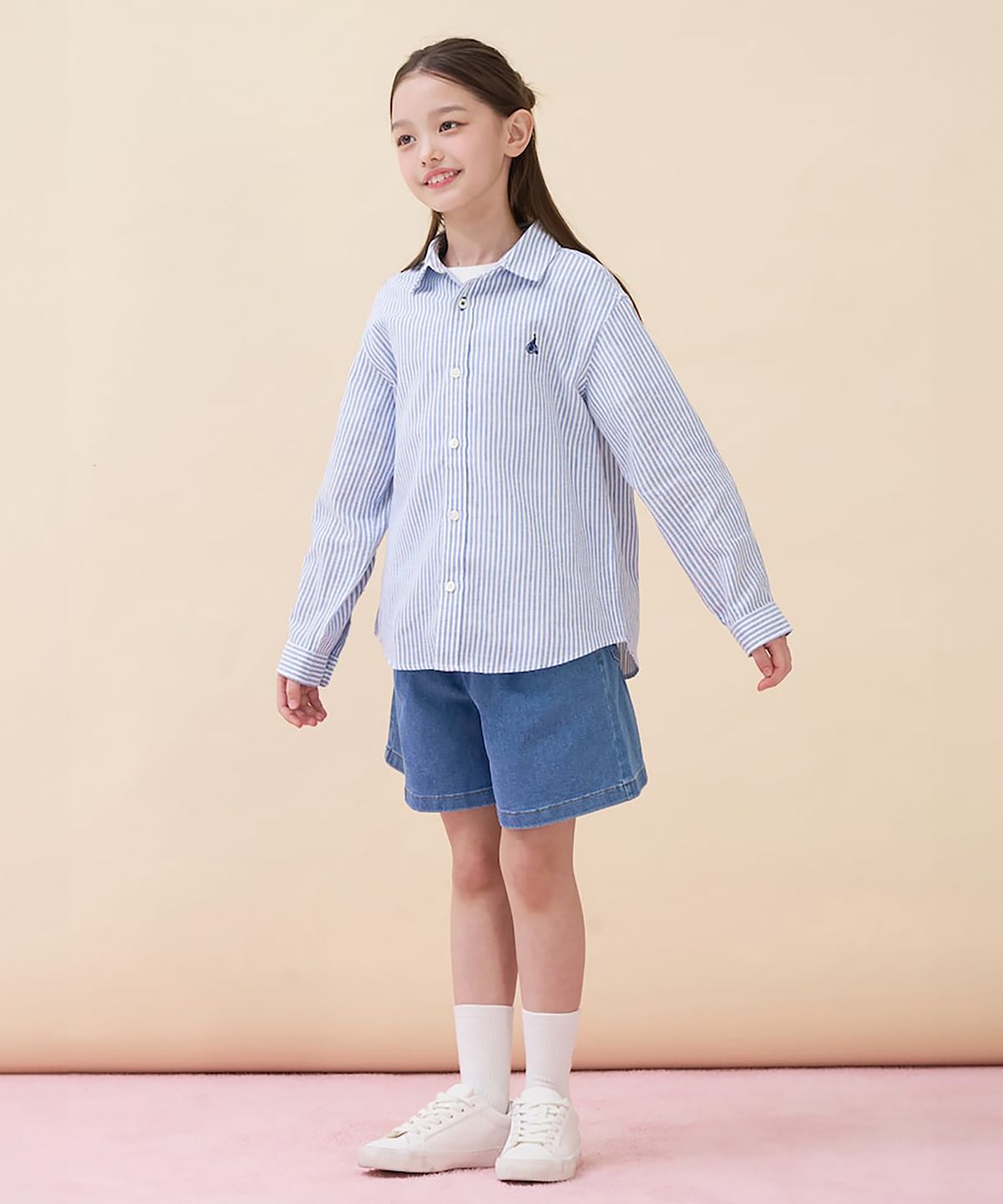 빈폴 키즈(BEANPOLE KIDS) 린넨폴리 혼방 스트라이프 셔츠 - 블루 (BI6364U02P) (BI6364U02P)