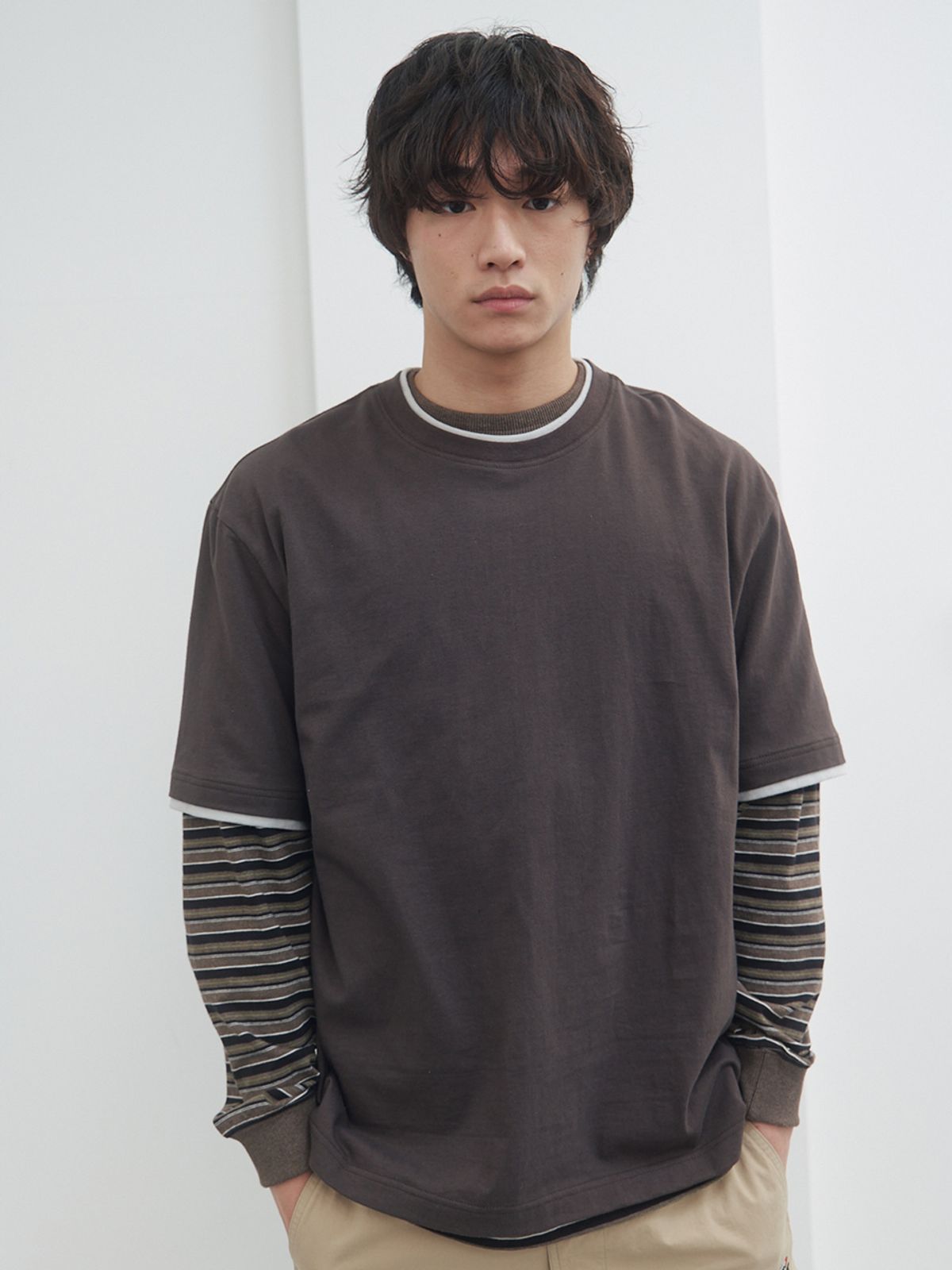 기준 맨(KIJUN MEN) Double Layered Tee Brown