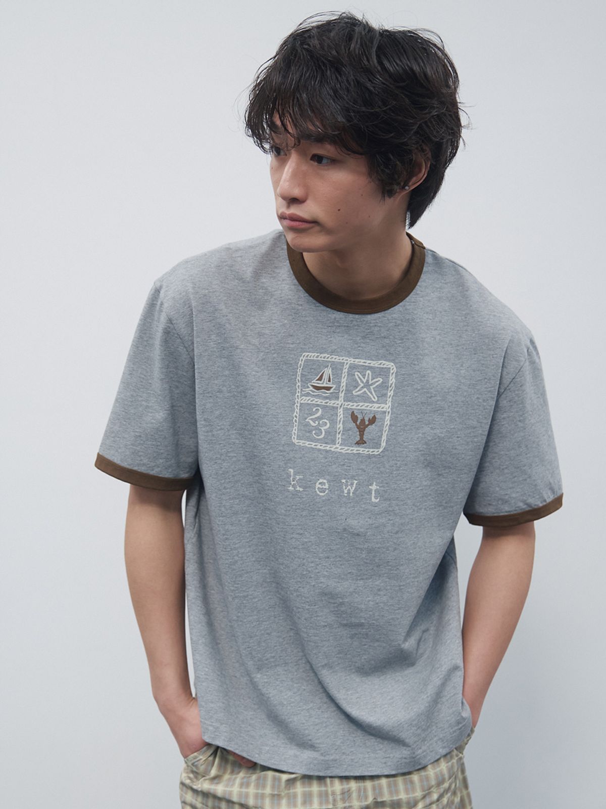기준 맨(KIJUN MEN) Kewt Ringer Tee Melange Grey