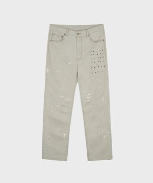PAINT SPLATTER COTTON TWILL PANTS STONE BEIGE
