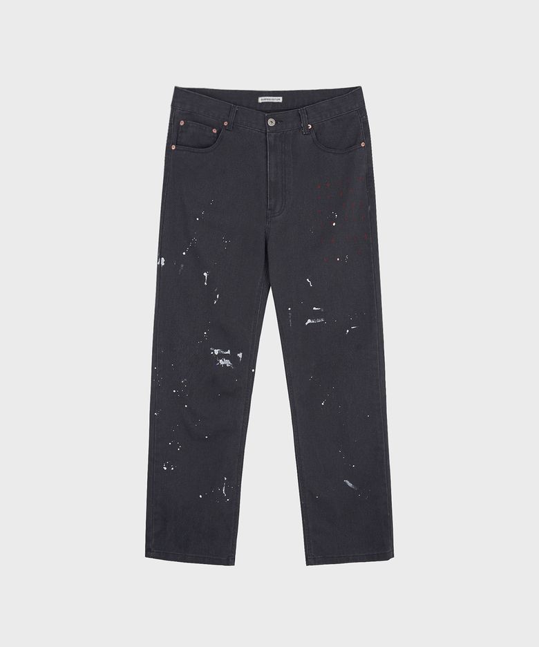 PAINT SPLATTER COTTON TWILL PANTS BLACK