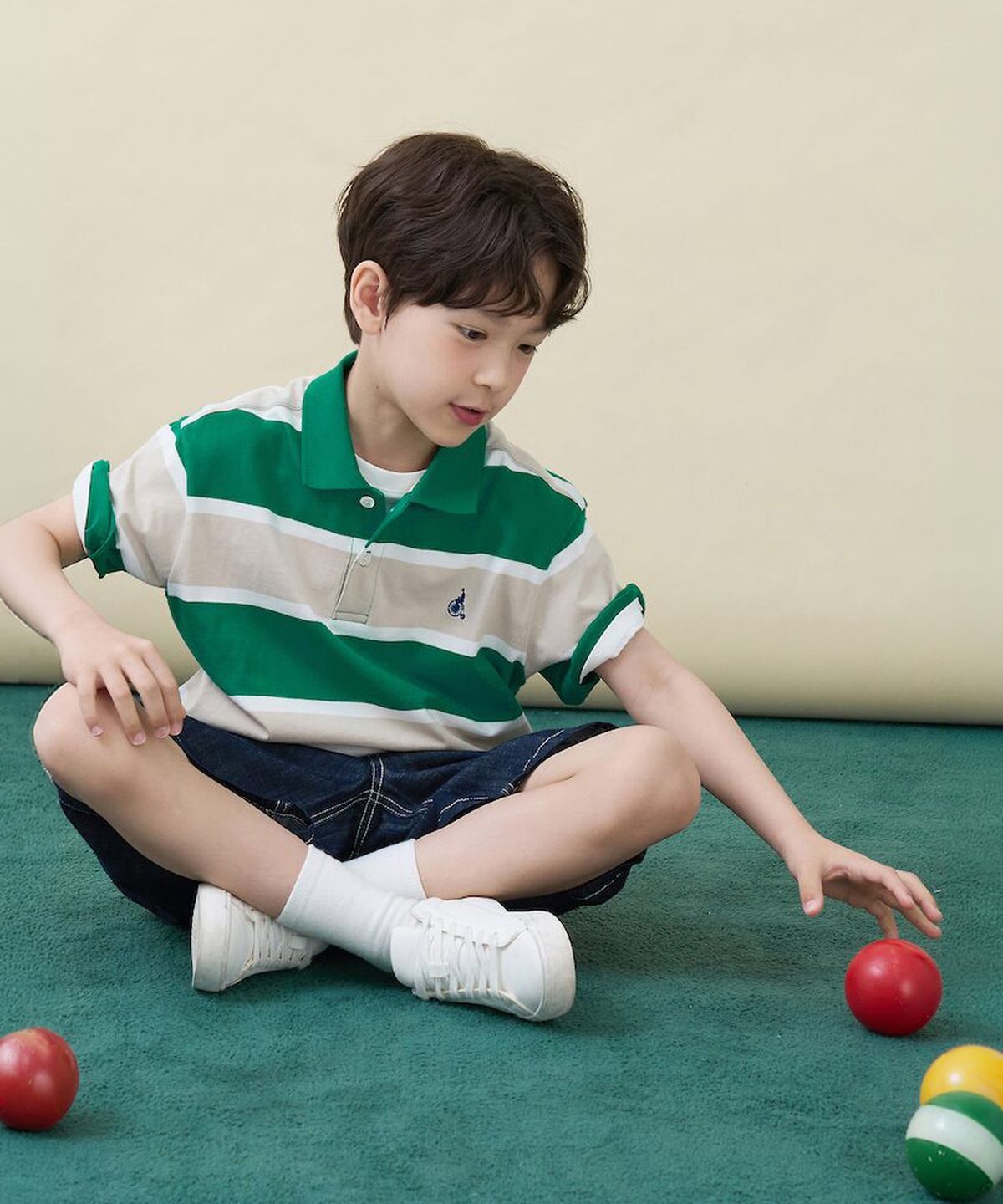 빈폴 키즈(BEANPOLE KIDS) 빅 멀티 스트라이프 칼라 티셔츠 - 그린 (BI6342U09M)