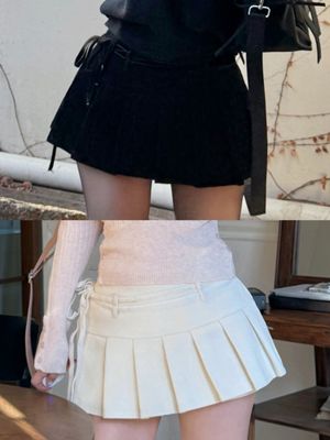 벨벳 리본 코듀로이 플리츠 미니스커트