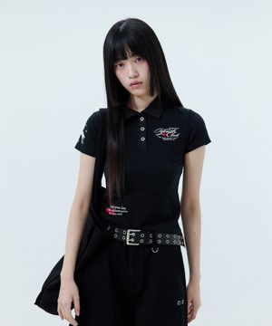 키치 그래픽 카라 티셔츠 - BLACK