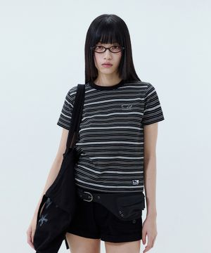 ODSD 스트라이프 레귤러핏 티셔츠 - BLACK
