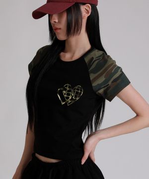 투톤 배색 래글런 반소매 티셔츠_블랙