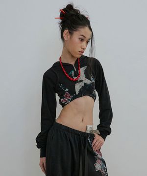 Zen Crop Hooded Zip-Up Black