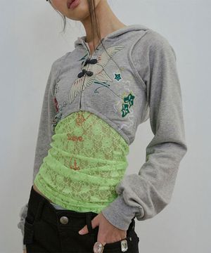 Zen Crop Hooded Zip-Up Melange Gray