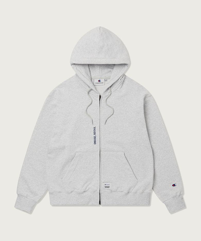챔피온 X 콤팩트레코드바 스피커 로고 후드 집업 Light Grey
