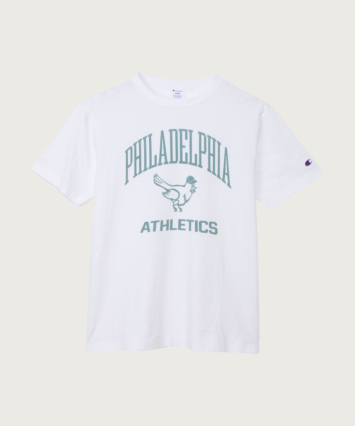 챔피온(CHAMPION) 베이직 가먼트워싱 아치 그래픽 티셔츠 White