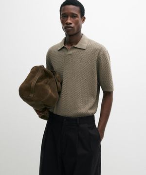 Cable-knit V-neck polo shirt