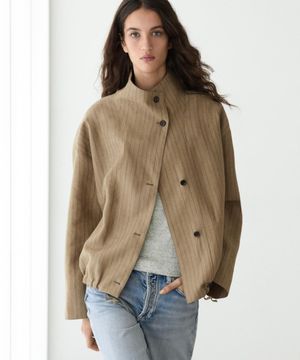 Striped linen blend bomber jacket