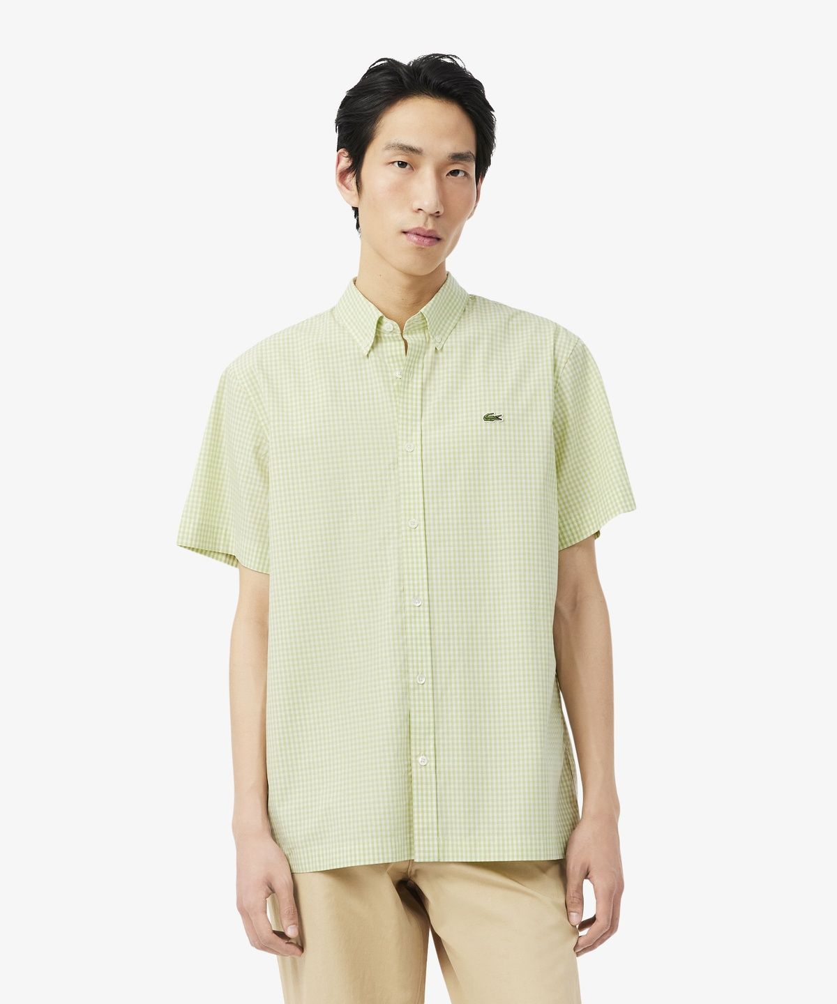 라코스테(LACOSTE) 남성 라이트 포플린 깅업 체크 반팔 셔츠 CH2346-56G 4AJ
