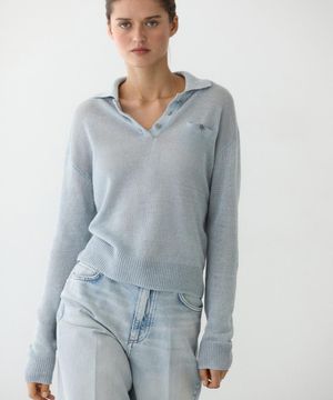 린넨 얇은 폴로넥 스웨터