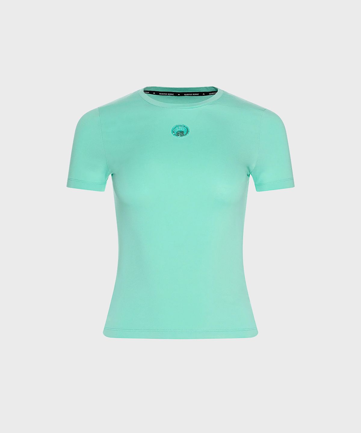 마린 세르(MARINE SERRE) (W) 펄 로고 숏슬리브 베이비핏 티셔츠 라이트 아쿠아 그린 PEARL LOGO SS BABY FIT T-SHIRT GN02 LIGHT AQUA GREEN