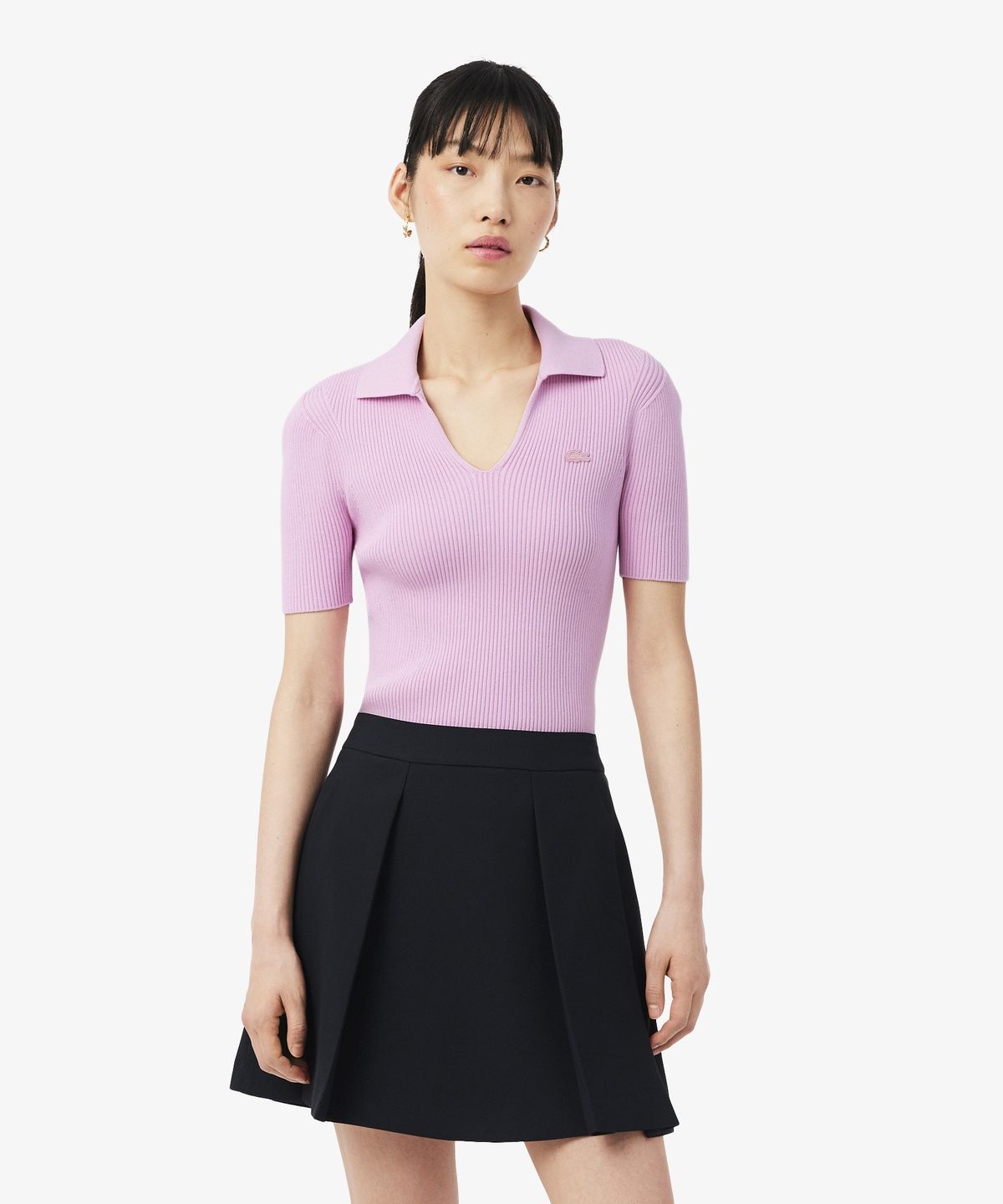 라코스테(LACOSTE) 여성 3D 립조직 오픈카라 스웨터 AF9874-56G Z4H