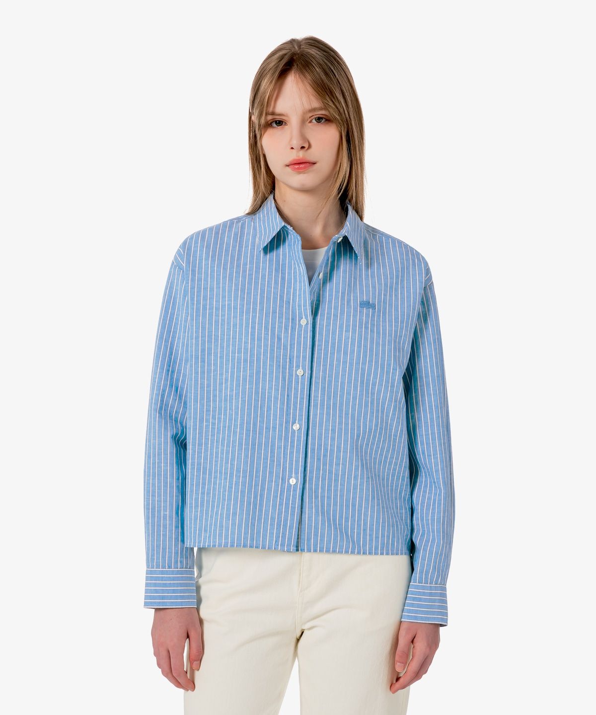 라코스테(LACOSTE) 여성 코튼 린넨 크롭 셔츠 CF006E-56G JBK