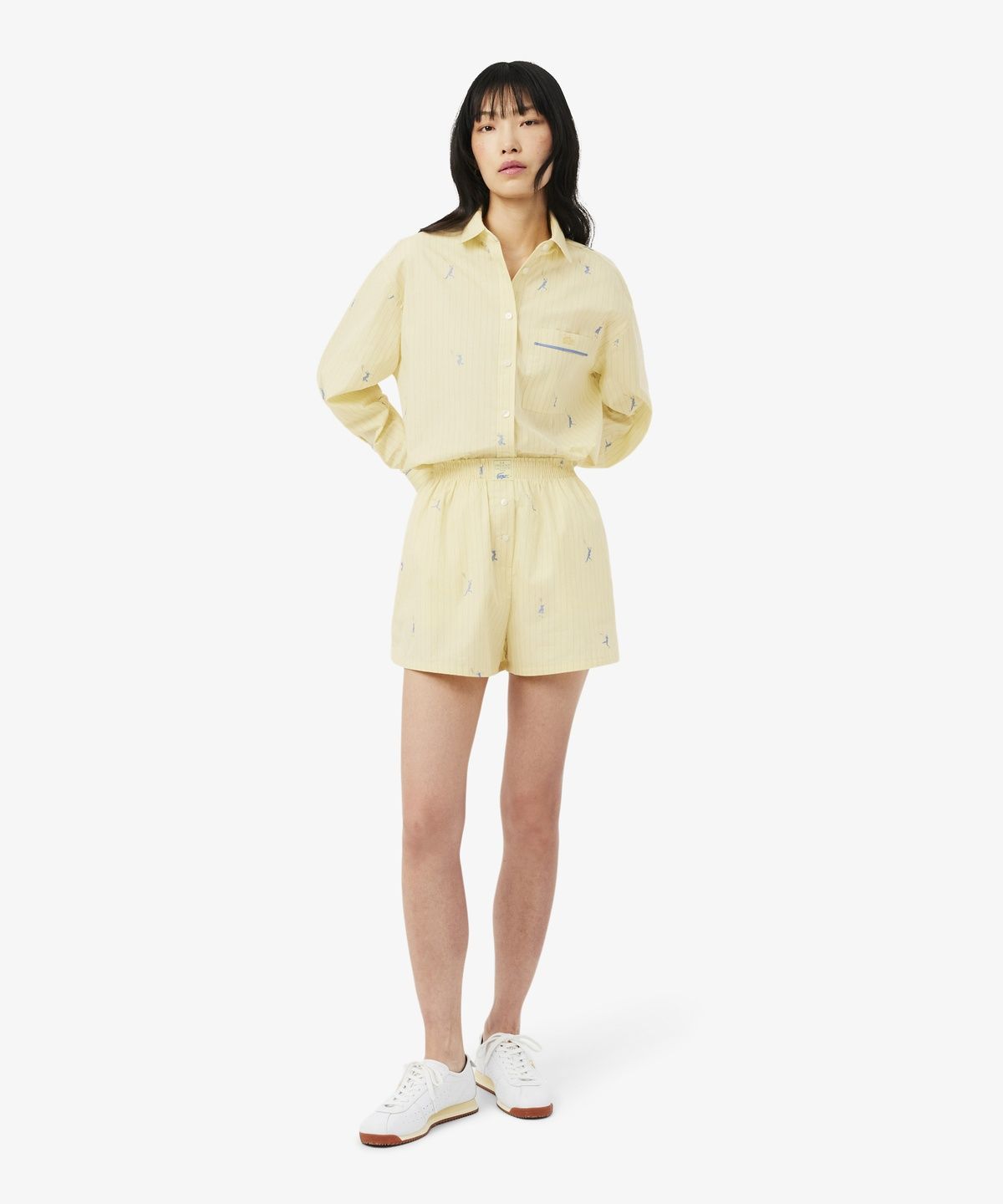 라코스테(LACOSTE) 여성 자수 포인트 스트라이프 쇼츠 FF1034-56G 2IA